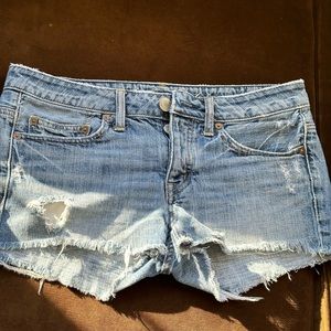 American Eagle Faded Blue Wash Min Shorts Button Closure SZ 4